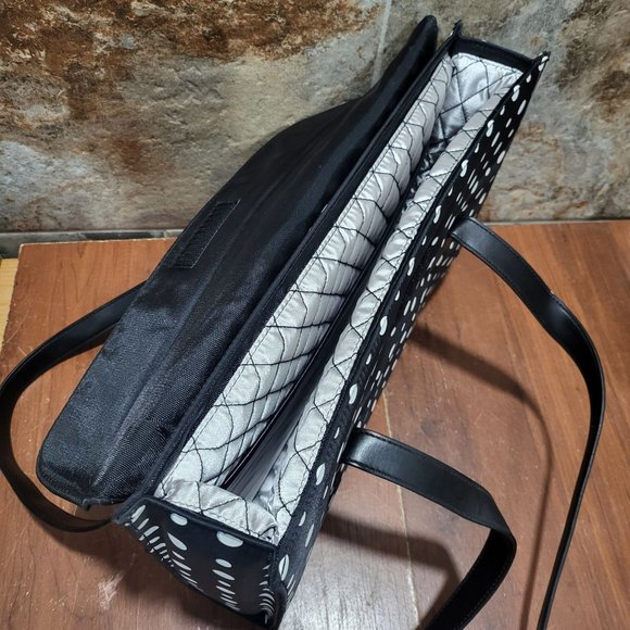 Black and White Polka Dot Padded Computer Tote Bag Cellphone Pocket - Picture 5 of 14